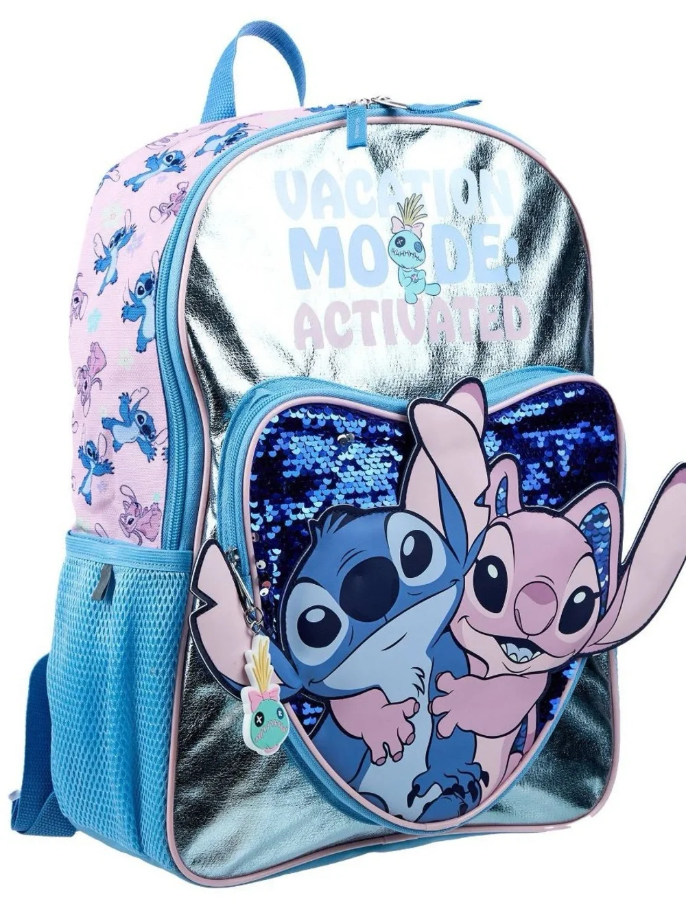 Disney Blue and Pink Lilo & Stitch Sequin Heart Kids Backpack T